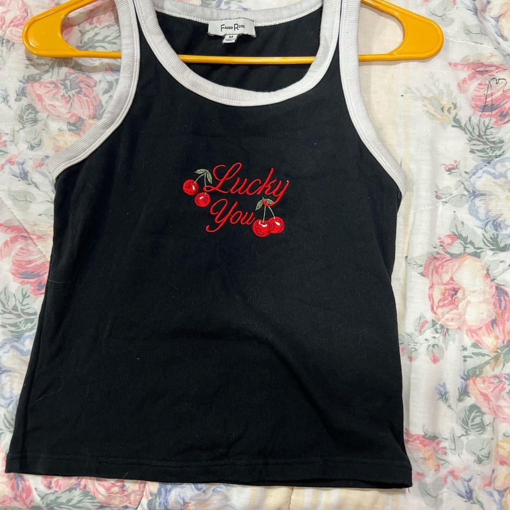 Black Tank Top with Cherry Design